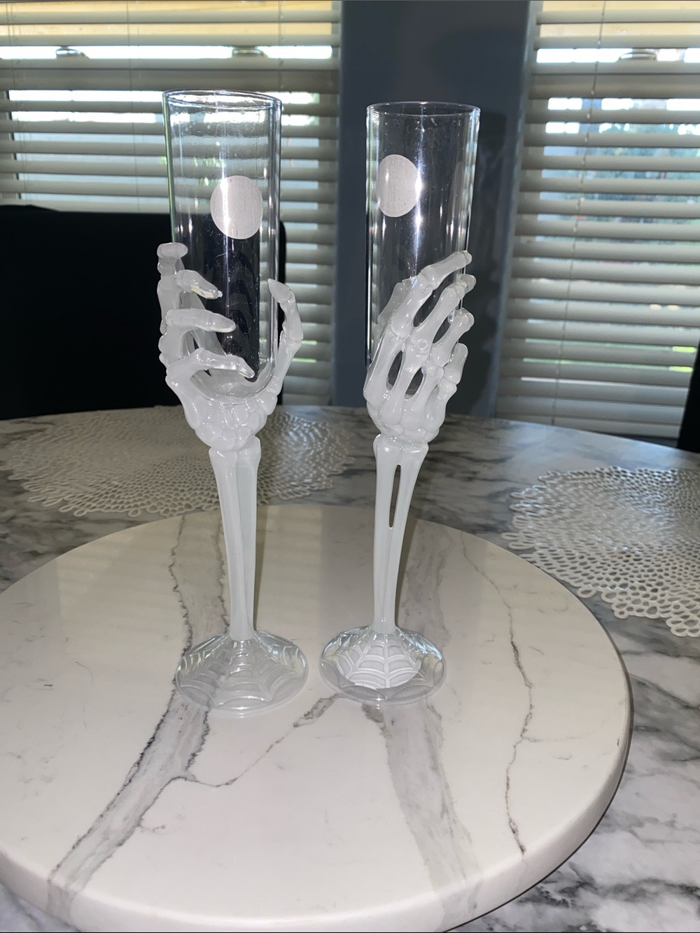 White Skeleton Hand Champagne Flutes